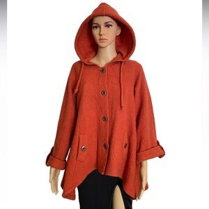 FOR CYNTHIA Burnt Orange Hooded Wool Blend Cape Coat Size M